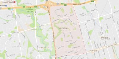 Kart over Parkwoods-området i Toronto