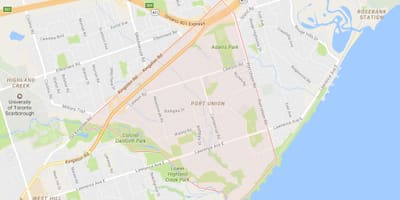 Kart over Port Union-området i Toronto