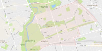 Kart av Rockcliffe–Smythe-området i Toronto