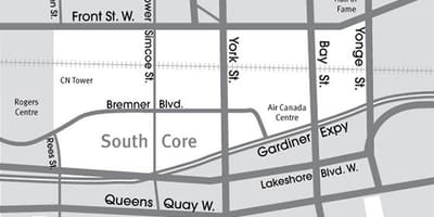 Kart over Sør-Core Toronto