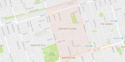 Kart over Seaton Village-området i Toronto