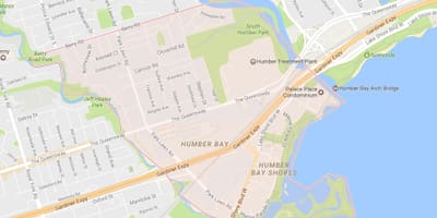 Kart over Stonegate-Queensway-området-området i Toronto