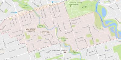 Kart over Sunnylea-området-området i Toronto