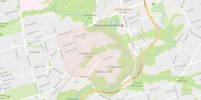 Kart over Thorncliffe Park-området i Toronto
