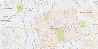 Kart av Trinity–Bellwoods-området i Toronto