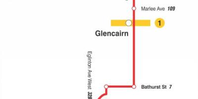 Kart av TTC-14 Glencairn buss rute Toronto