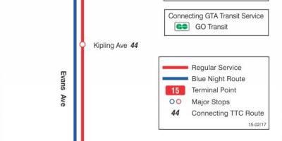 Kart av TTC-15 Evans buss rute Toronto
