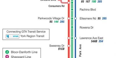 Kart av TTC-24 Victoria Park buss rute Toronto