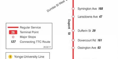 Kart av TTC-26 Dupont buss rute Toronto