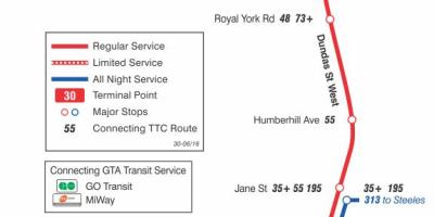 Kart av TTC-30 Lambton buss rute Toronto