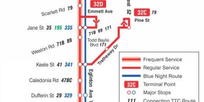 Kart av TTC-32 Eglinton West buss rute Toronto