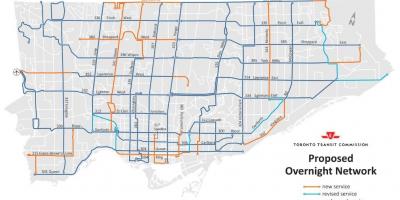 Kart av TTC over natten nettverk Toronto