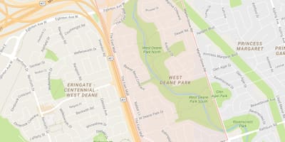 Kart over Vest Deane Park-området i Toronto