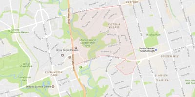 Kart over Victoria Village-området i Toronto