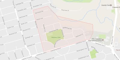 Kart over Wanless Park-området i Toronto