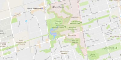 Kart av Westminster–Branson-området i Toronto