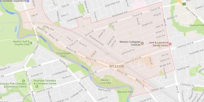 Kart av Weston-området i Toronto