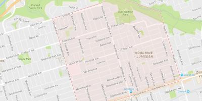 Kart av Woodbine Heights-området i Toronto