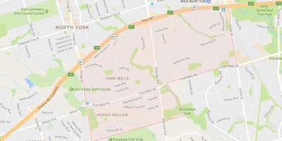 Kart av York Mills-området i Toronto