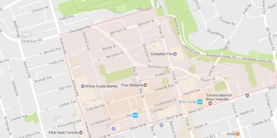 Kart over Yorkville-området i Toronto